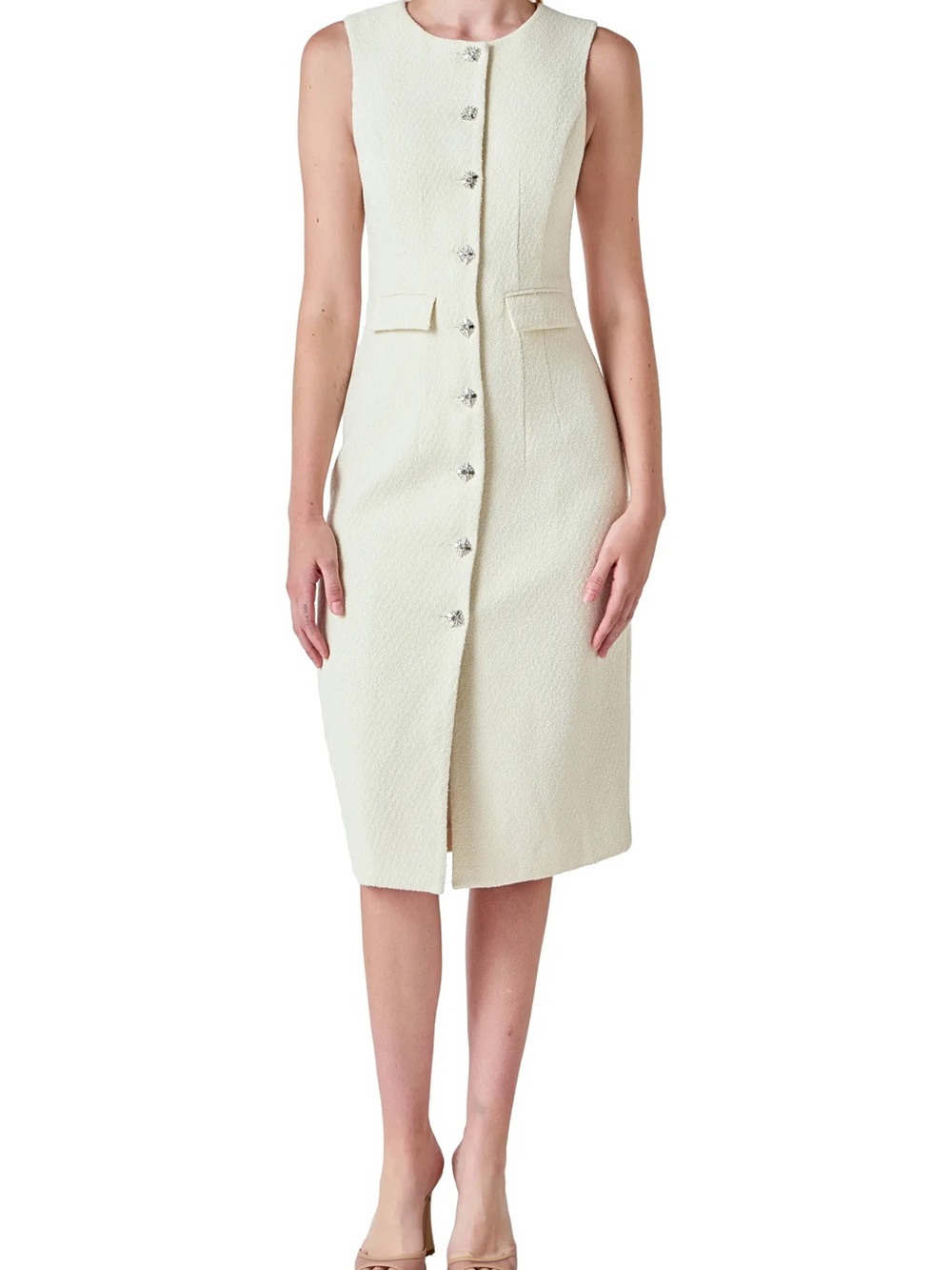 NWOT Endless Rose Cream Textured Button-Front Midi Dress